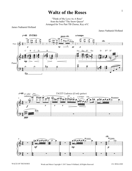 Waltz of the Roses (Think of My Love As A Rose), for SATB Chorus Piano, Theme from The Snow Queen, A