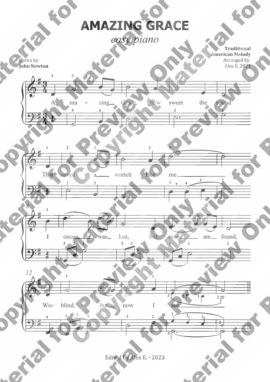 Amazing Grace - Easy Piano Easy Piano scores gallery preview page 1