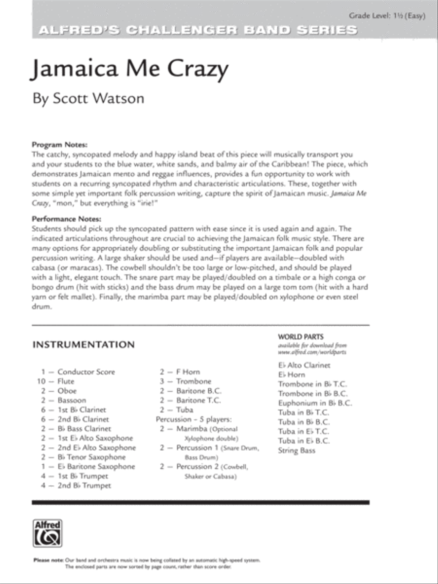 Jamaica Me Crazy: Score Jamaica Me Crazy: Score Concert Band scores gallery preview page 1