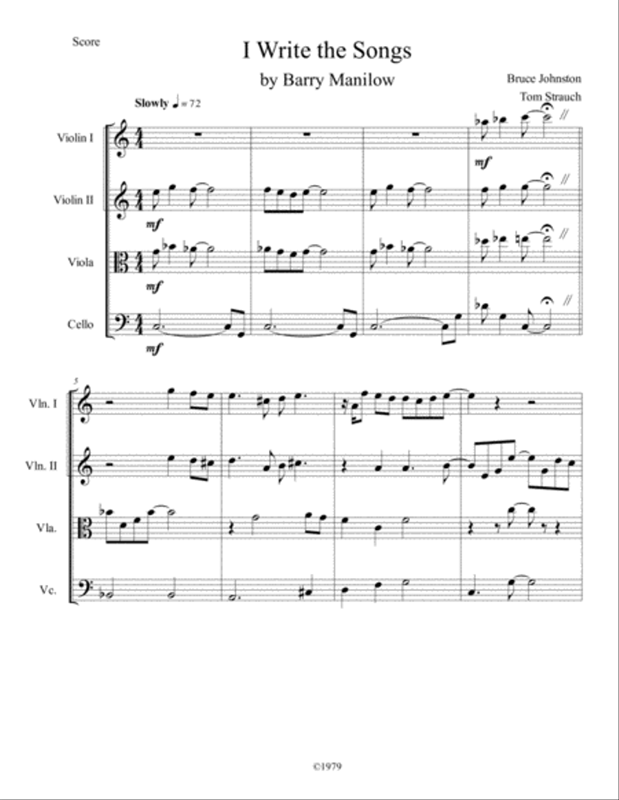 I Write The Songs String Quartet scores gallery preview page 1