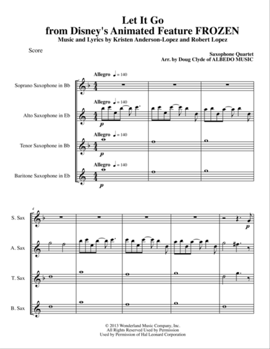 Let It Go (from Frozen) Woodwind Quartet scores gallery preview page 1