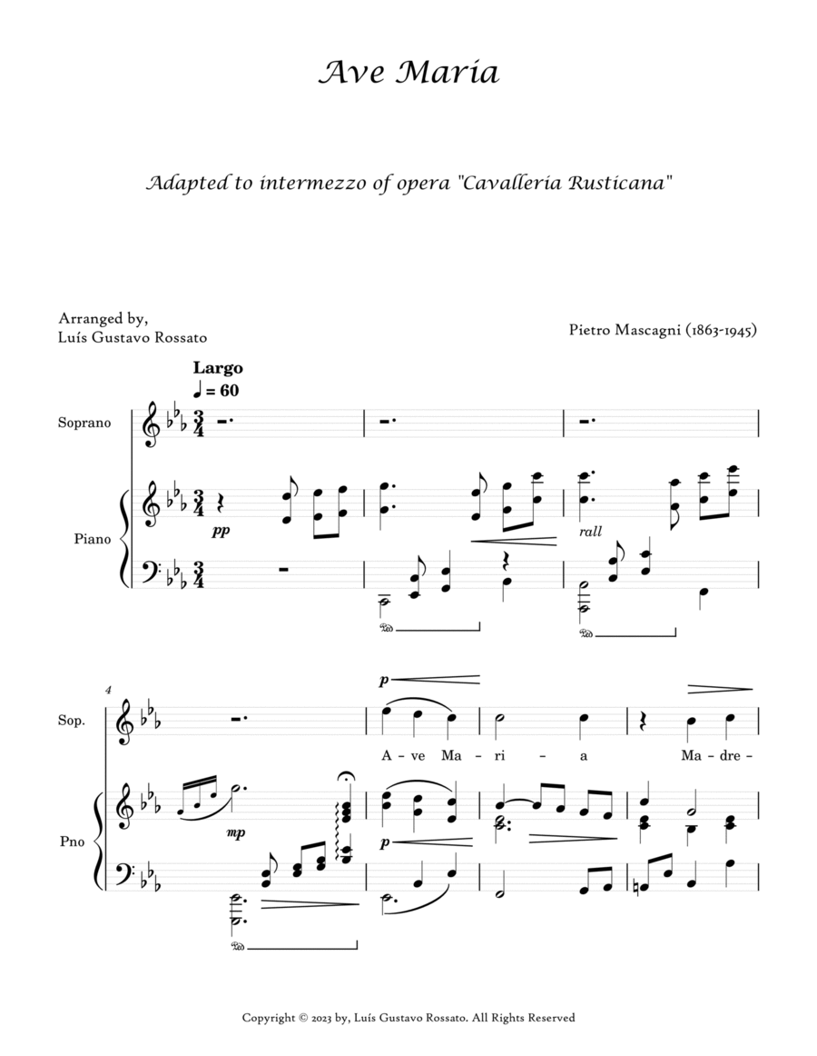 Mascagni - Ave Maria (SOPRANO - E Major) Voice scores gallery preview page 1