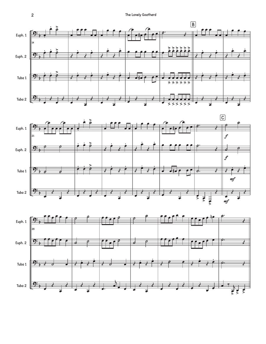 The Lonely Goatherd Brass Quartet scores gallery preview page 2