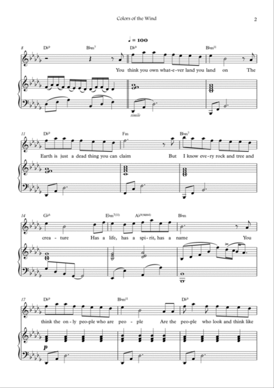 Colors Of The Wind Piano, Vocal scores gallery preview page 2