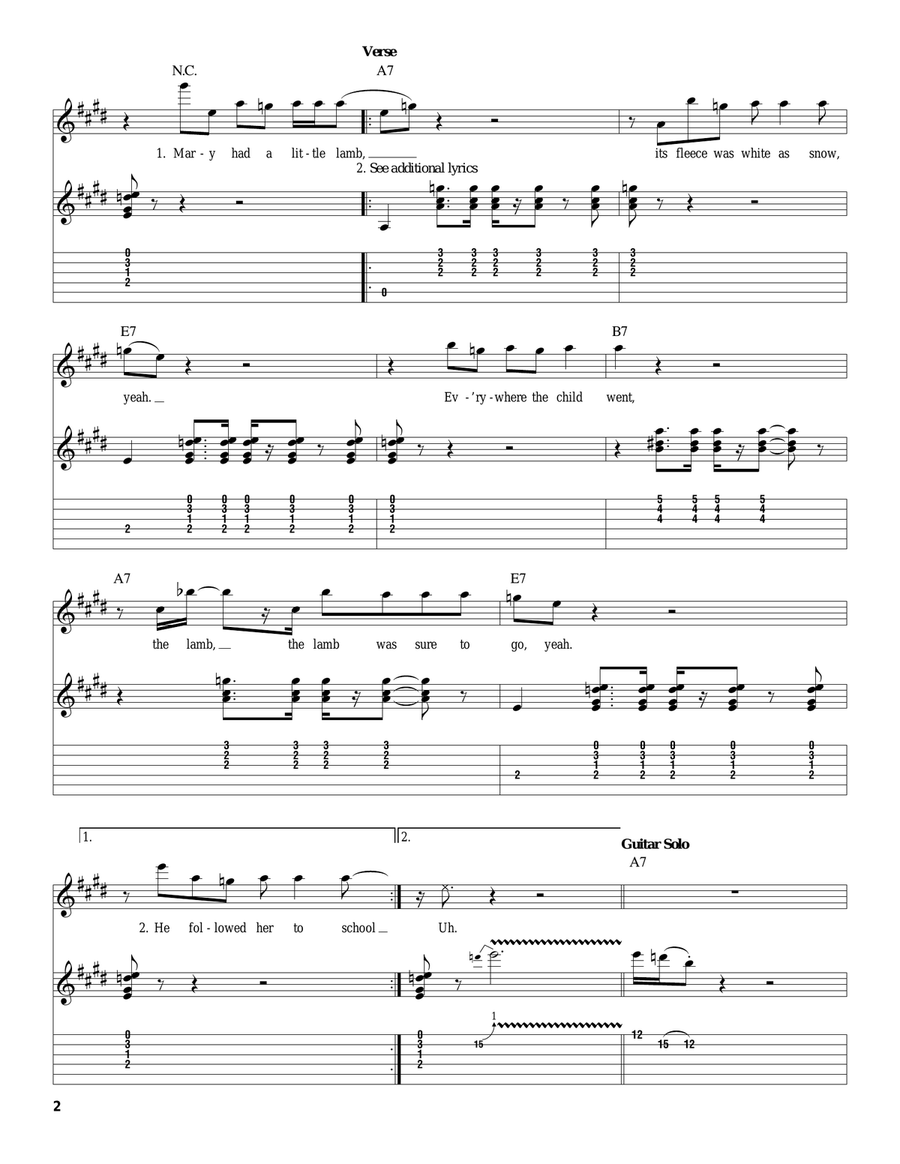Mary Had A Little Lamb Acoustic Guitar scores gallery preview page 2