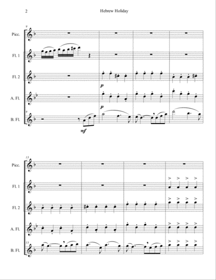 Hebrew Holiday for Flute Choir Flute Choir scores gallery preview page 4