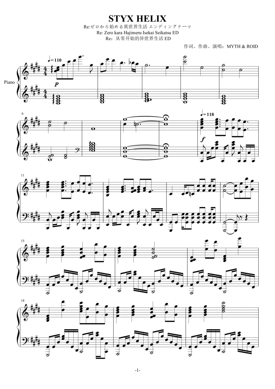 Styx Helix Piano Solo scores gallery preview page 1
