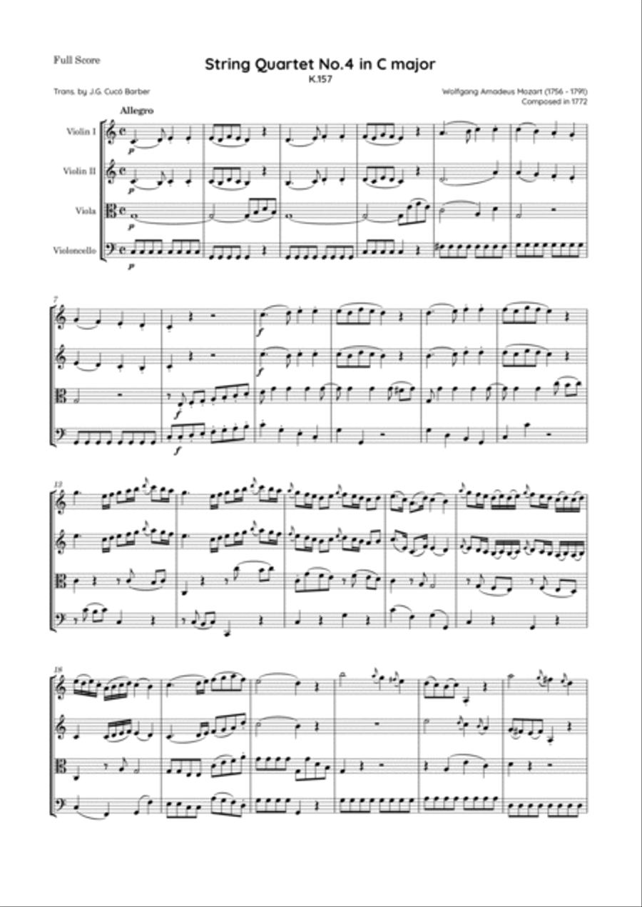 Mozart - String Quartet No.4 in C major, K.157 String Quartet scores gallery preview page 2