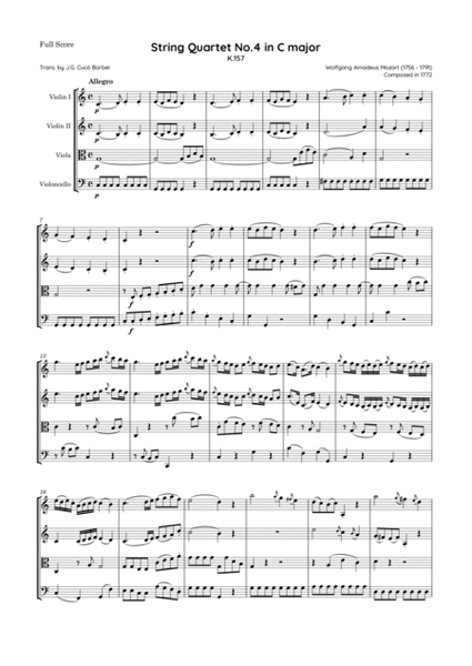 Mozart - String Quartet No.4 in C major, K.157