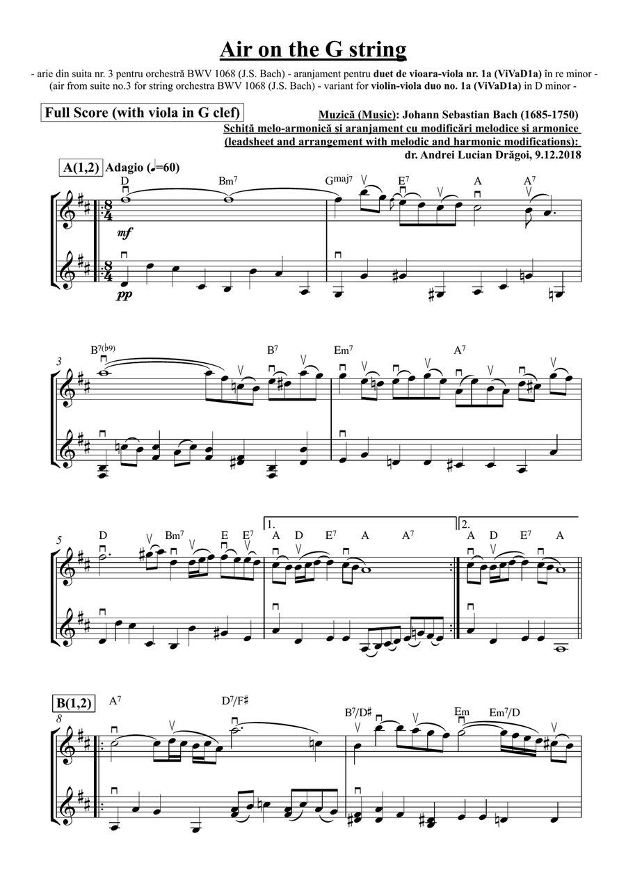 J. S. Bach - Air on the G string (air from suite no.3 for string orchestra BWV 1068 - variant for vi String Orchestra scores gallery preview page 3