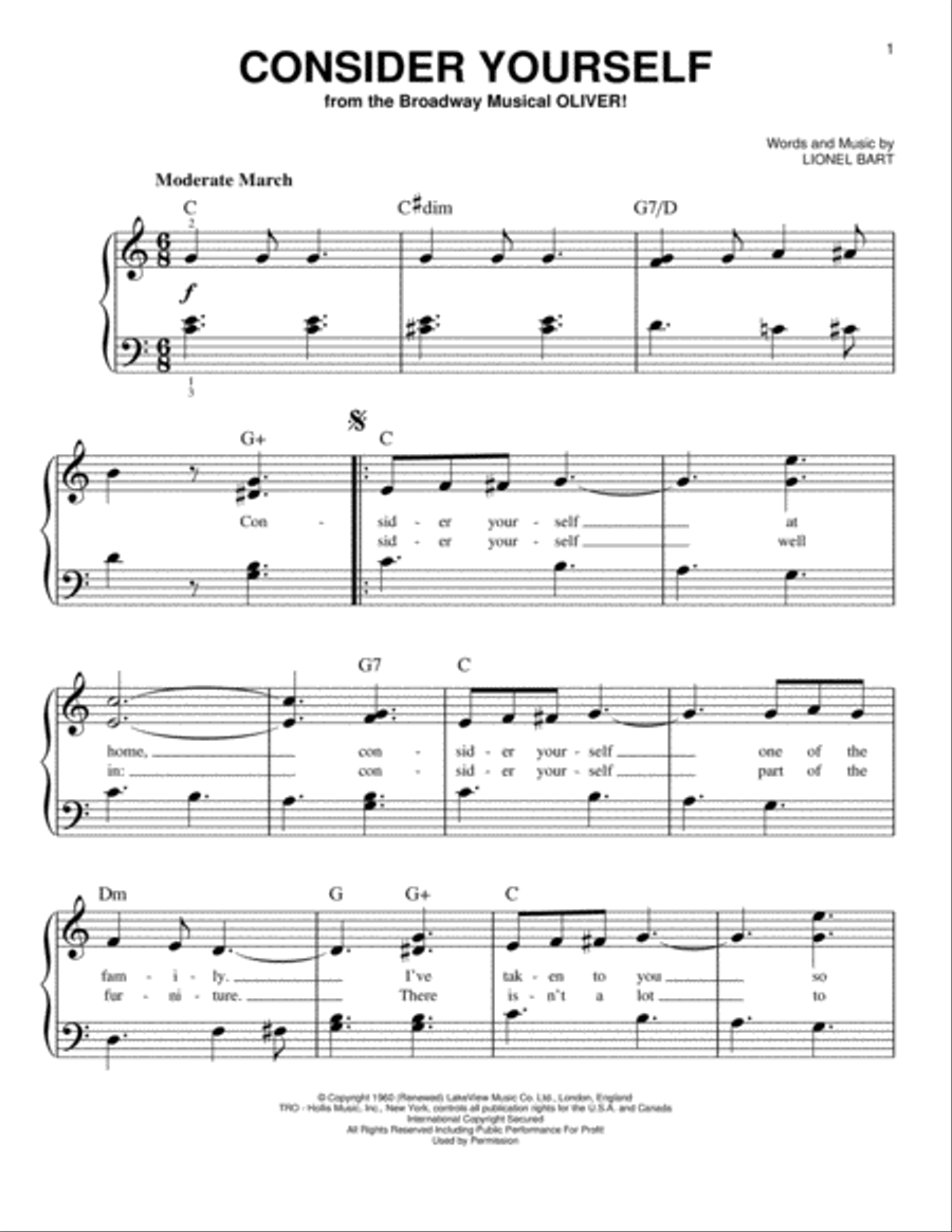 Consider Yourself Easy Piano scores gallery preview page 1