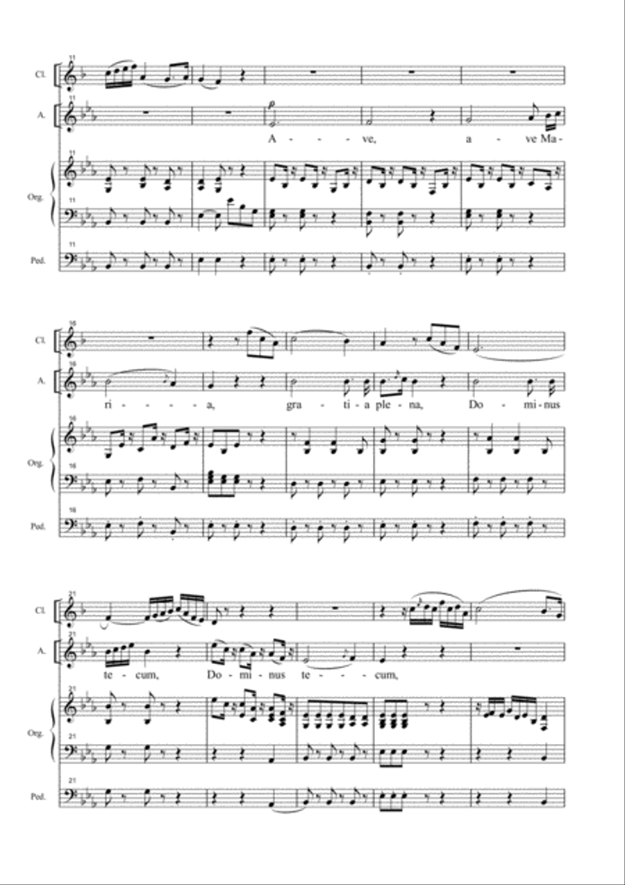 AVE MARIA by Cherubini for Alto, Clarinet in Bb and Organ/Piano Small Ensemble scores gallery preview page 3