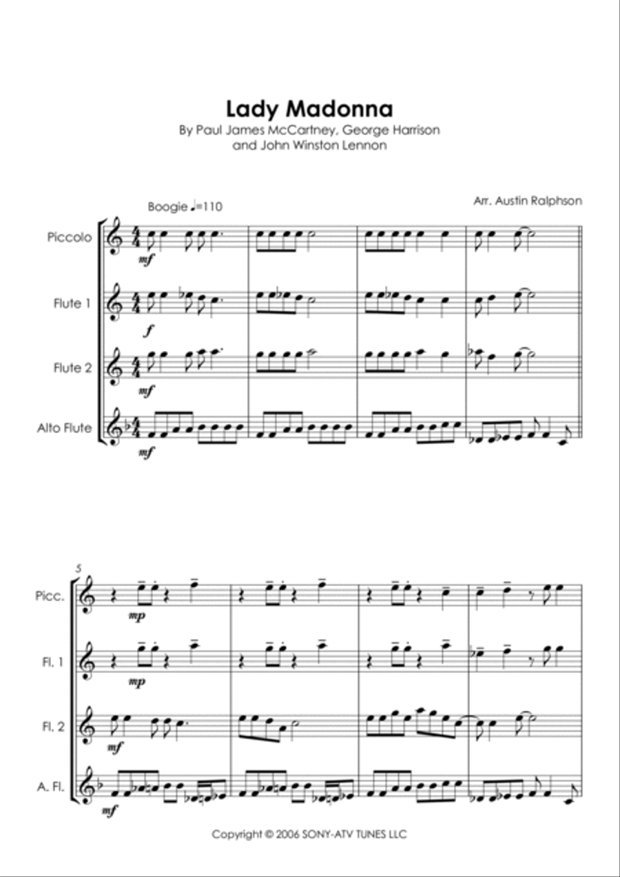 Lady Madonna Flute Quartet scores gallery preview page 5