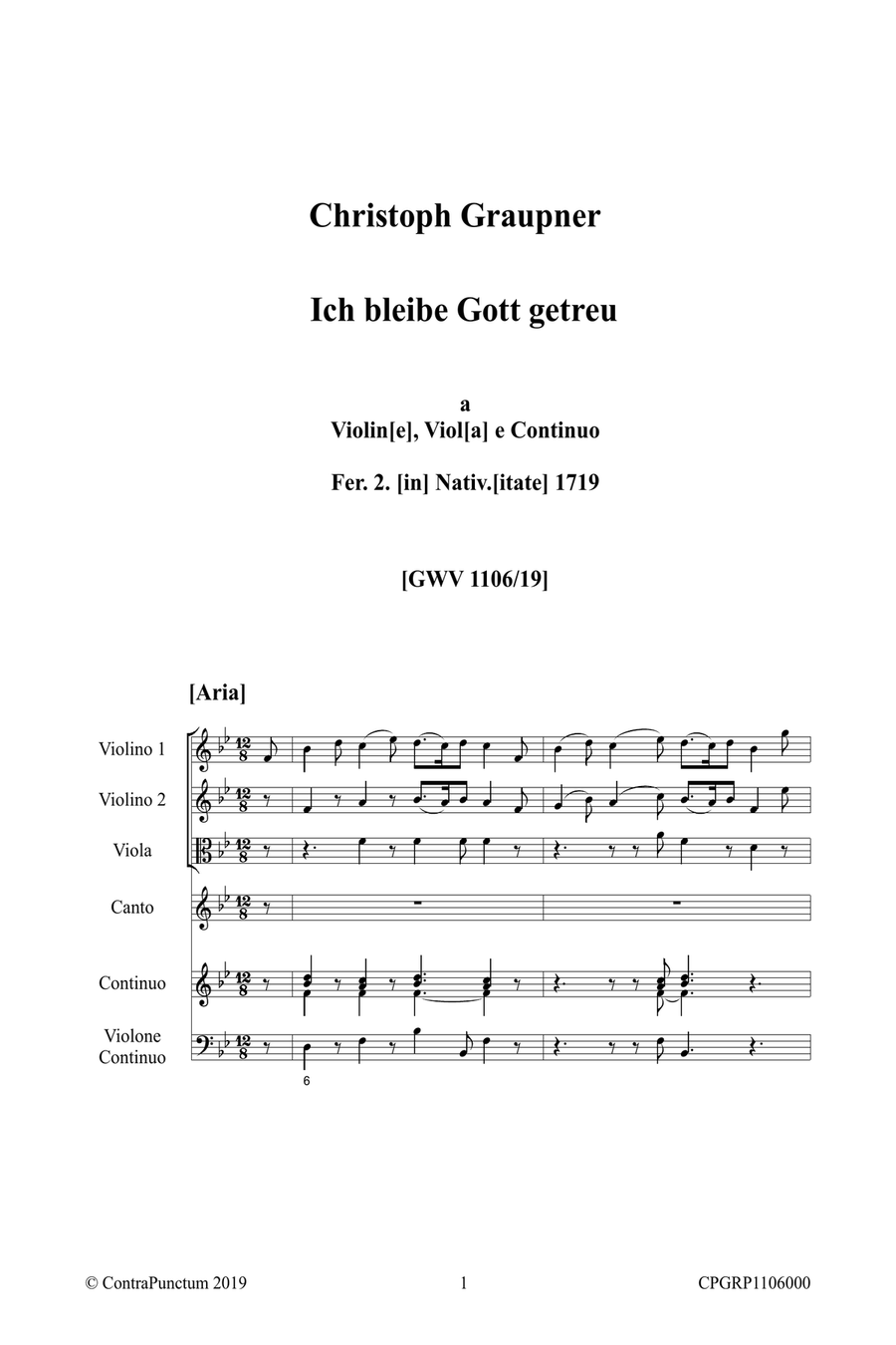 Graupner Christoph Cantata Ich bleibe Gott getreu GWV 1106/19 Small Ensemble scores gallery preview page 5