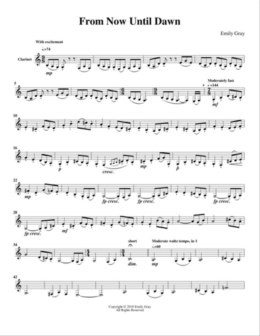From Now Until Dawn Clarinet Solo scores gallery preview page 1