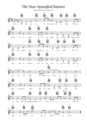 The Star Spangled Banner (National Anthem of the USA) - Guitar - G Major