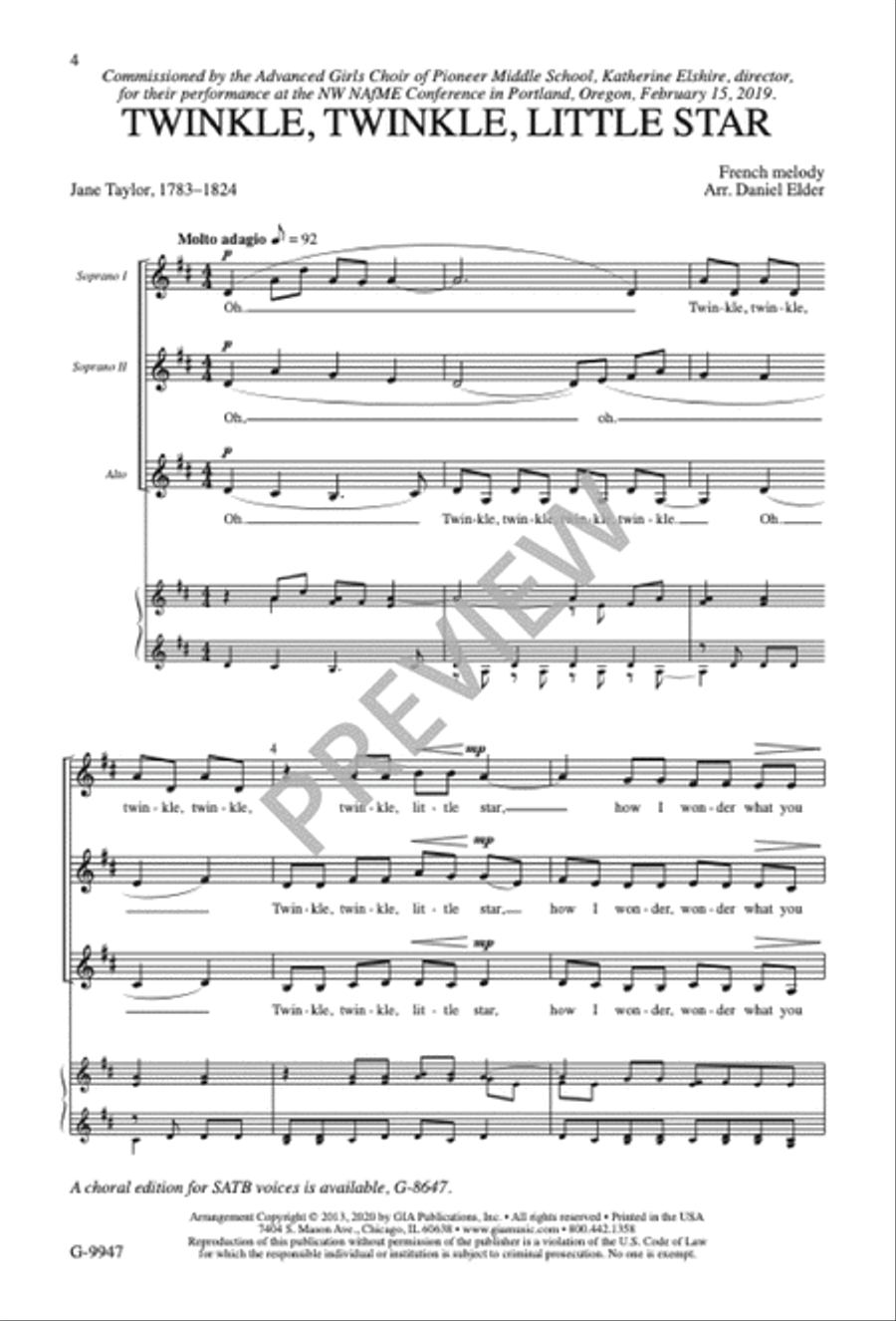 Twinkle, Twinkle, Little Star - SSA edition SSAA scores gallery preview page 4