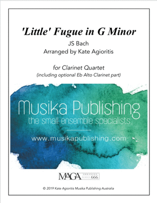 Book cover for 'Little' Fugue in G Minor - For Clarinet Quartet