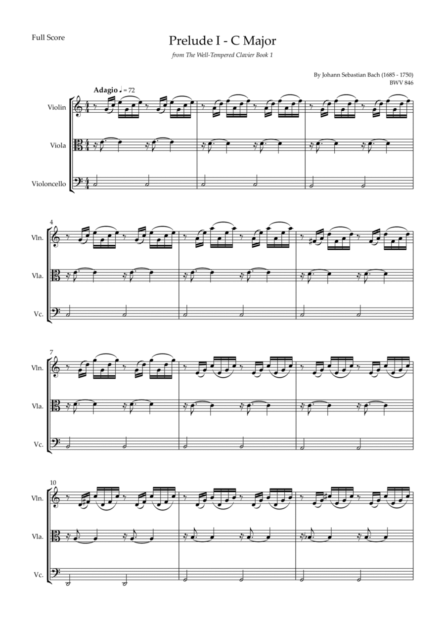 Prelude 1 in C Major BWV 846 (from Well-Tempered Clavier Book 1) for String Trio String Trio scores gallery preview page 1