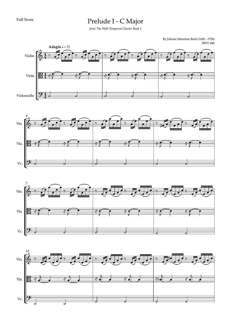 Prelude 1 in C Major BWV 846 (from Well-Tempered Clavier Book 1) for String Trio