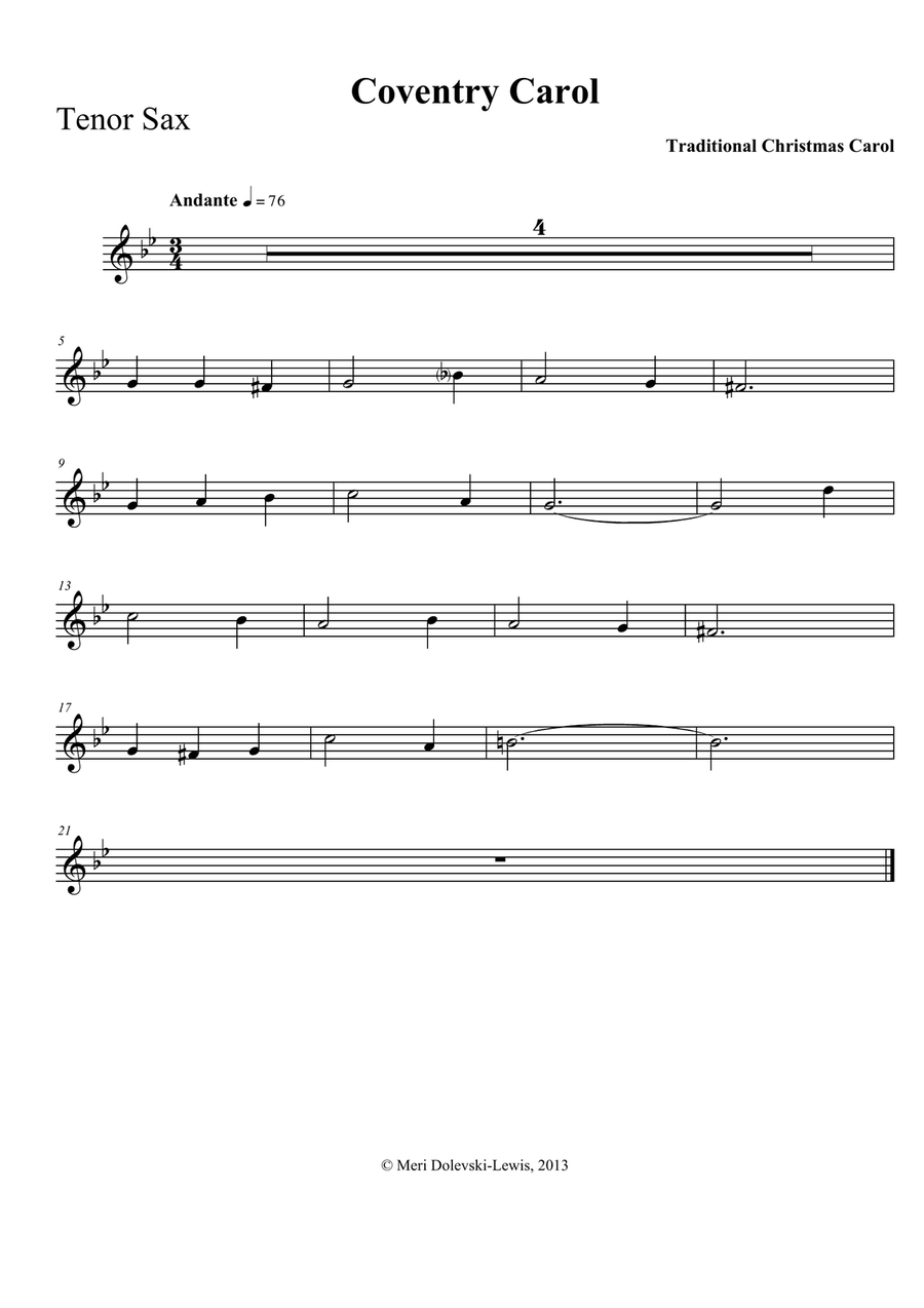 A Beginner Saxophone Christmas--B flat saxes (soprano, tenor, bass) Tenor Saxophone scores gallery preview page 4