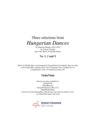 Book cover for Brahms: Hungarian Dances No. 1, 2 and 5 - Music for Health Duet 2 Violas