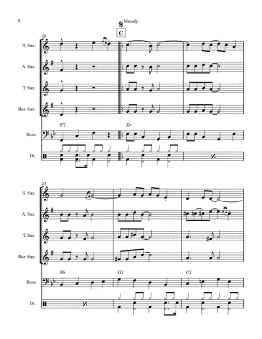 Mandy (Saxophone Quartet) Saxophone Quartet scores gallery preview page 6