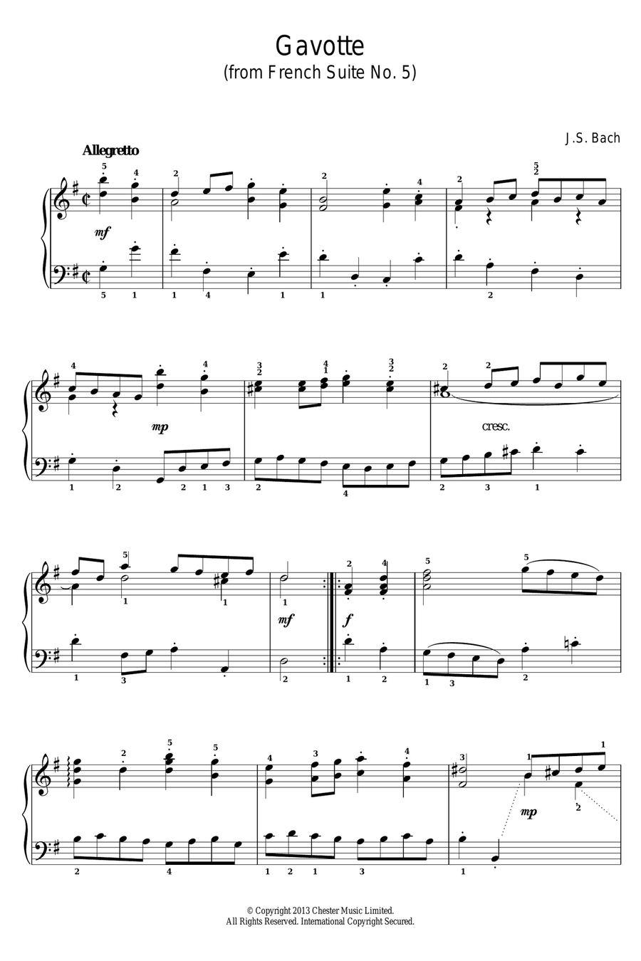 Gavotte (from French Suite No. 5) Piano Solo scores gallery preview page 1