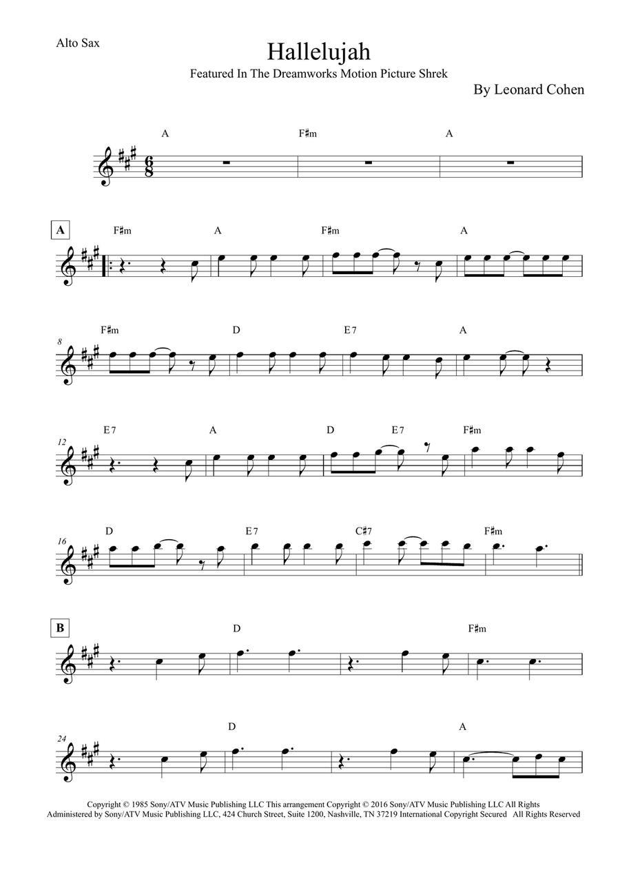 Hallelujah Alto Saxophone scores gallery preview page 1