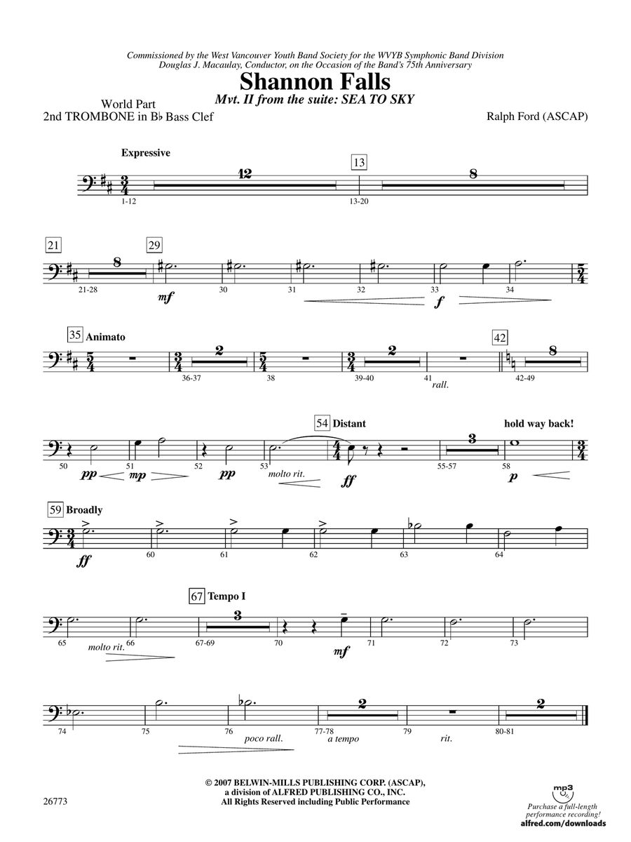 Shannon Falls (Movement 2 from Sea to Sky): (World Part) 2nd B-flat Trombone B.C.