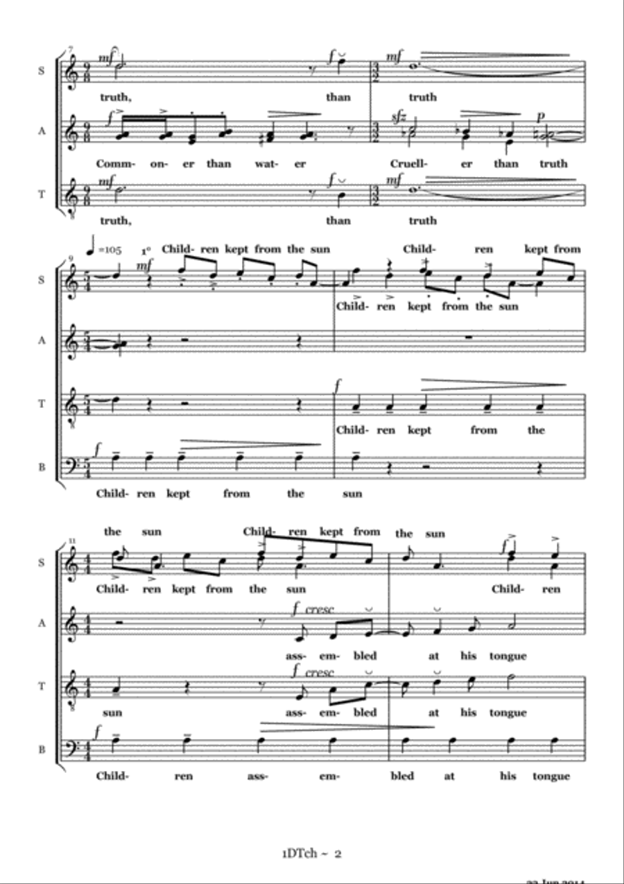 Three Poems of Dylan Thomas for SSAATTBB acpella Divisi scores gallery preview page 2