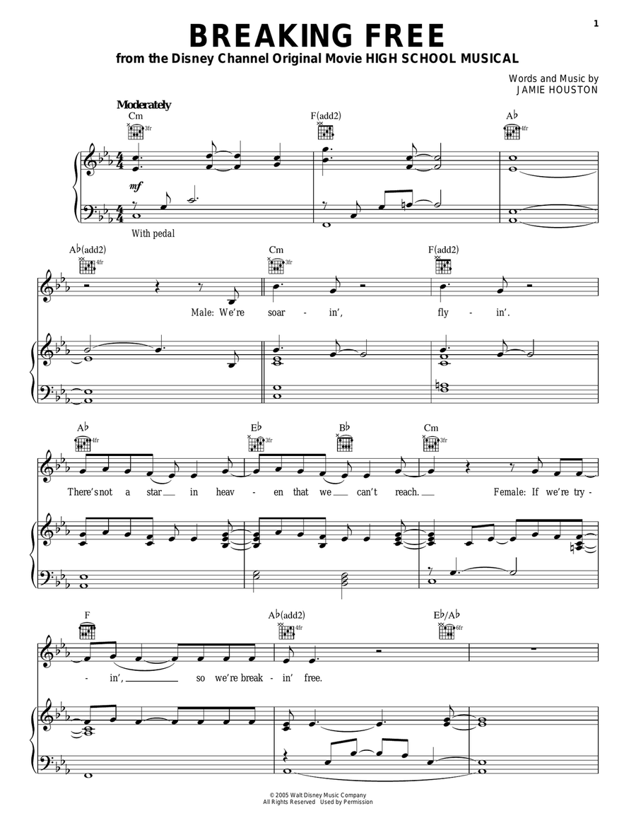 Breaking Free (from High School Musical) Piano, Vocal, Guitar scores gallery preview page 1