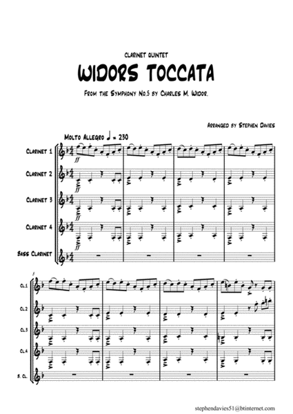 'Widors Toccata' From Symphony No.5 By Charles M. Widor for Clarinet Quintet. image number null