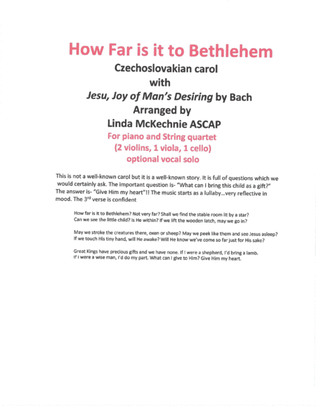 How Far is it to Bethlehem, Czechoslovakian carol with Jesu, Joy by Bach- FOR piano and string quart