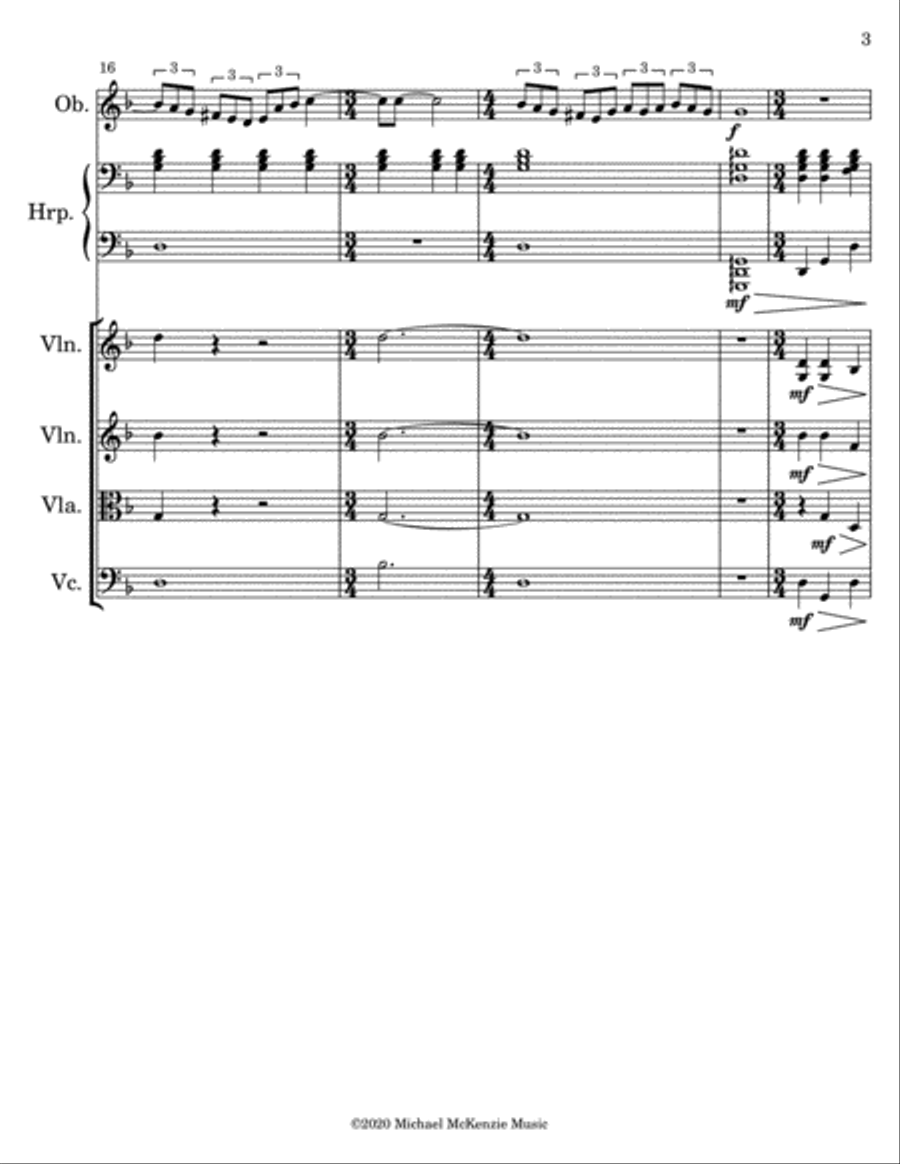 Etude for Oboe, Harp, and String Quartet Small Ensemble scores gallery preview page 3