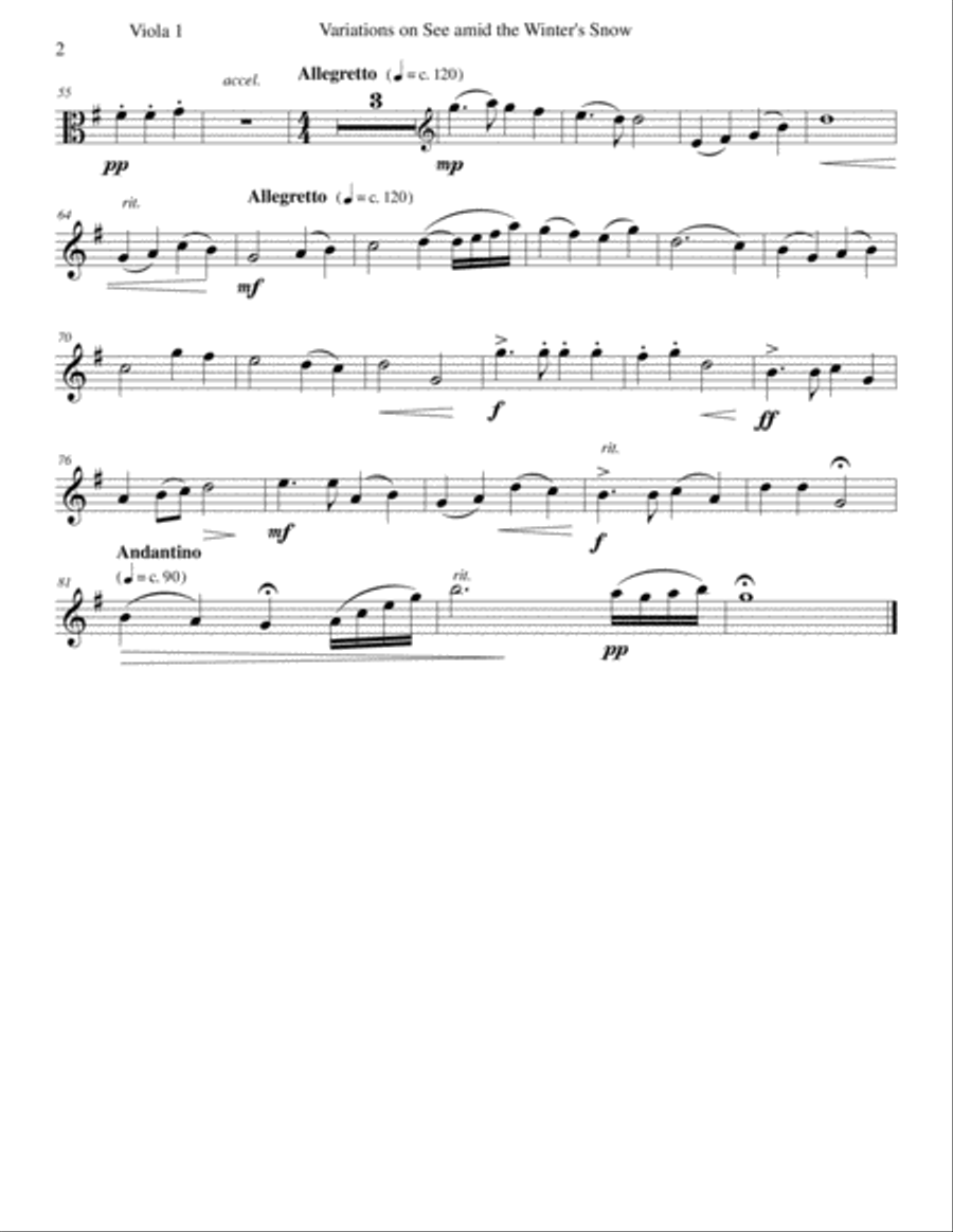Variations on See amid the Winter's Snow for viola quartet Viola Solo scores gallery preview page 6