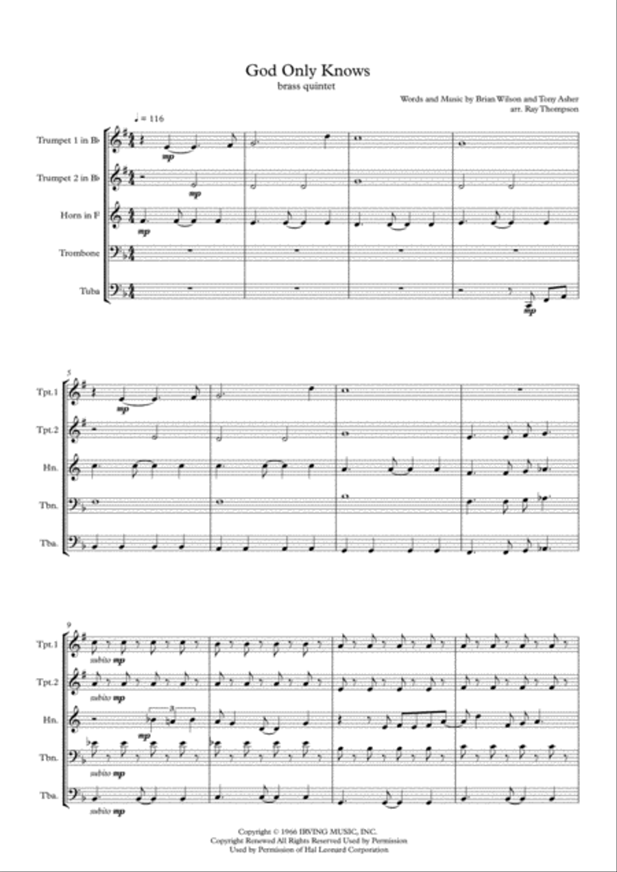 God Only Knows Brass Quintet scores gallery preview page 2