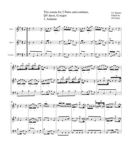 Trio sonata QV deest for 2 flutes and continuo in G major