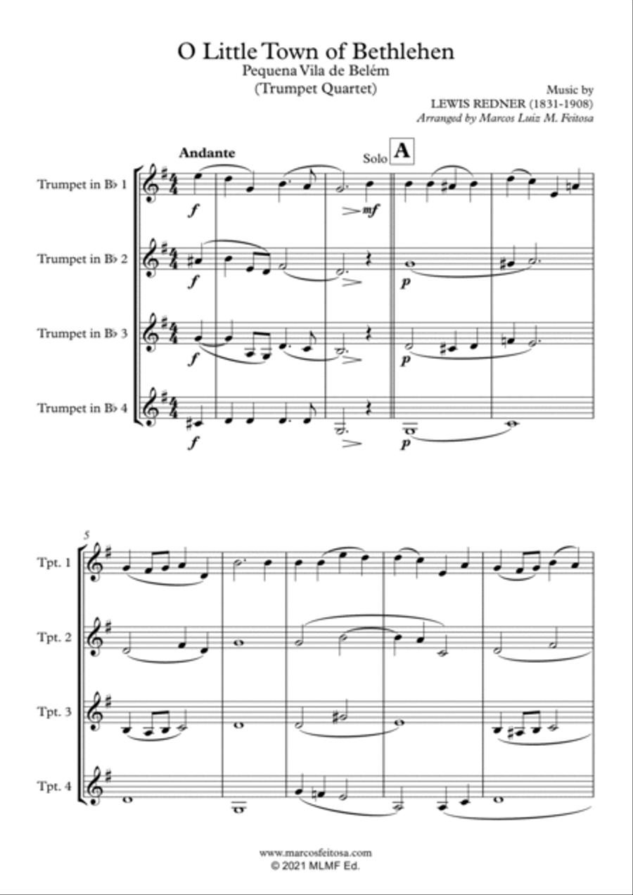 O Little Town of Bethlehem - Trumpet Quartet Brass Ensemble scores gallery preview page 3