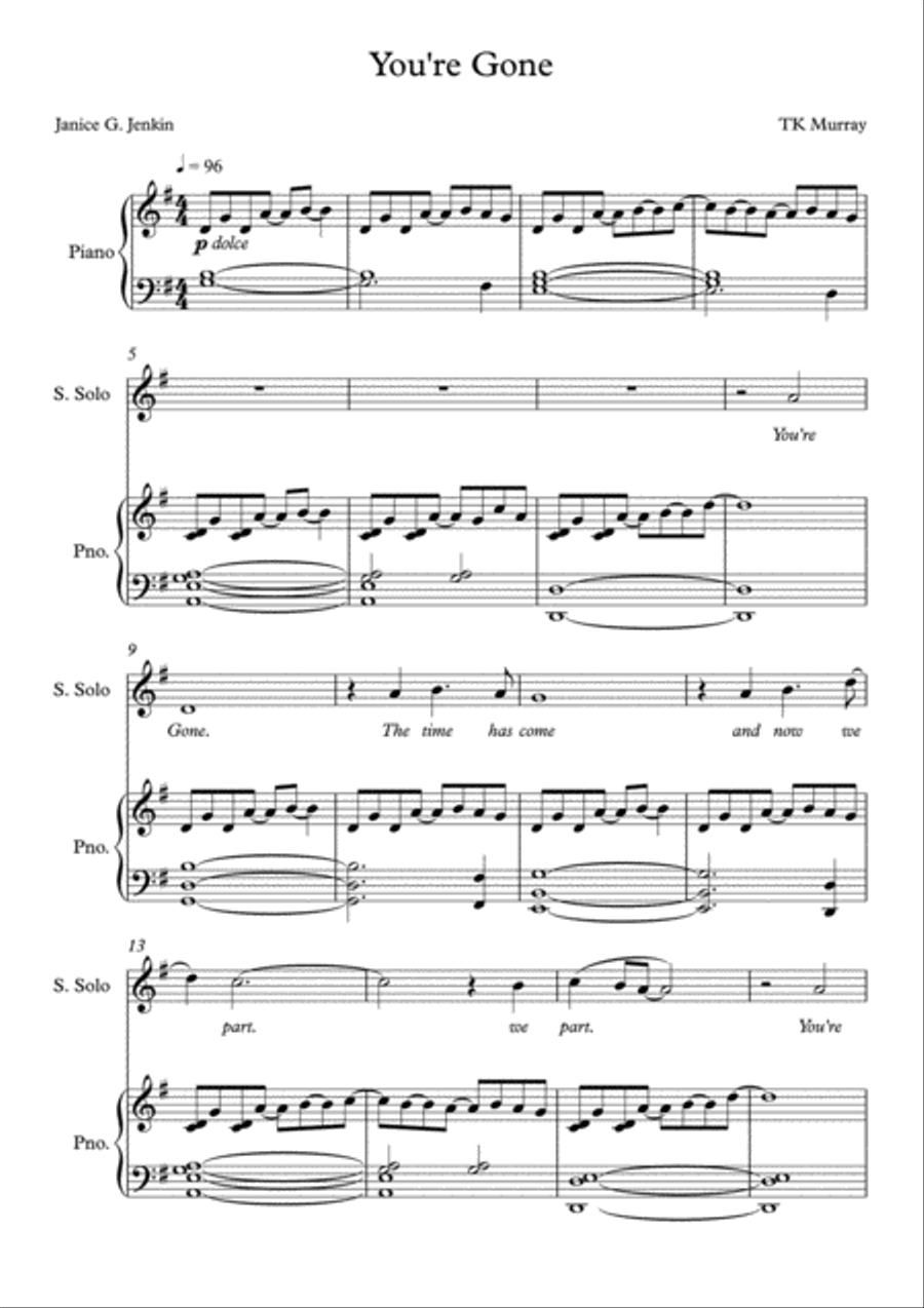 Murray - You're Gone - Voice & Piano Voice scores gallery preview page 1