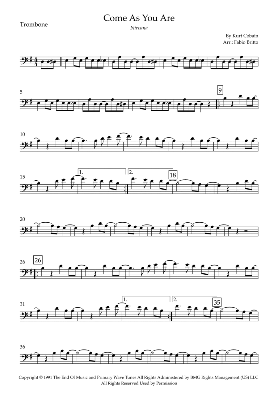 Come As You Are Come As You Are Trombone Solo scores gallery preview page 1