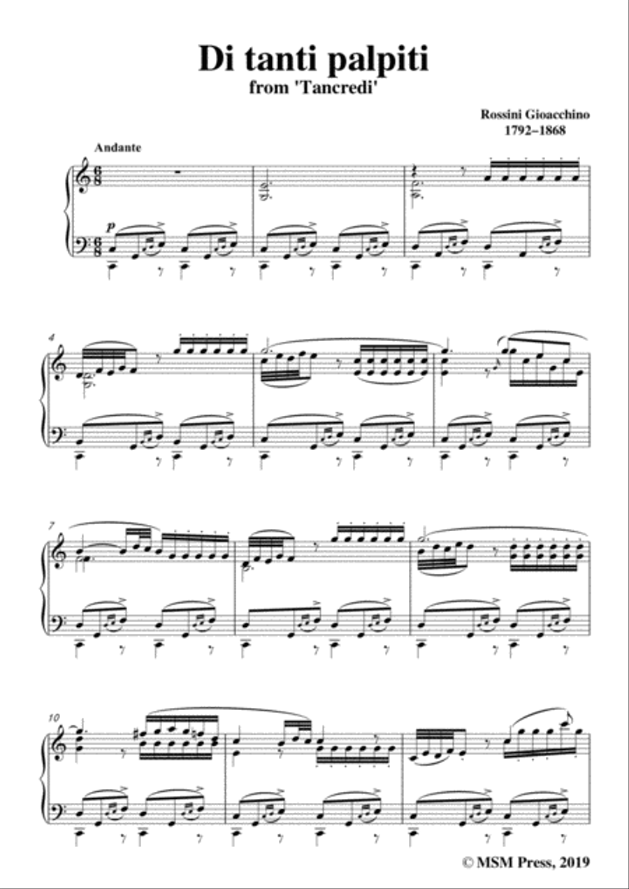 Rossini-Di tanti palpiti,from 'Tancredi',in C Major,for Voice and Piano image number null