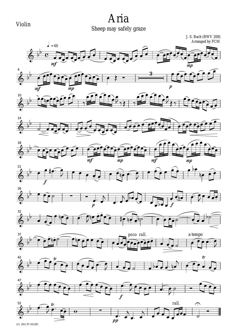 Bach Aria "Sheep may safely graze", BWV208, for piano trio, PB002