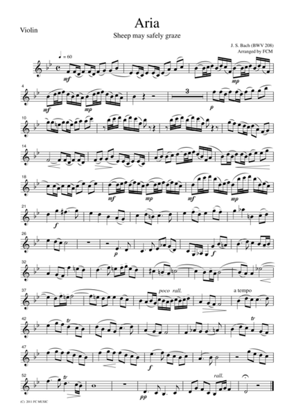 Bach Aria "Sheep may safely graze", BWV208, for piano trio, PB002