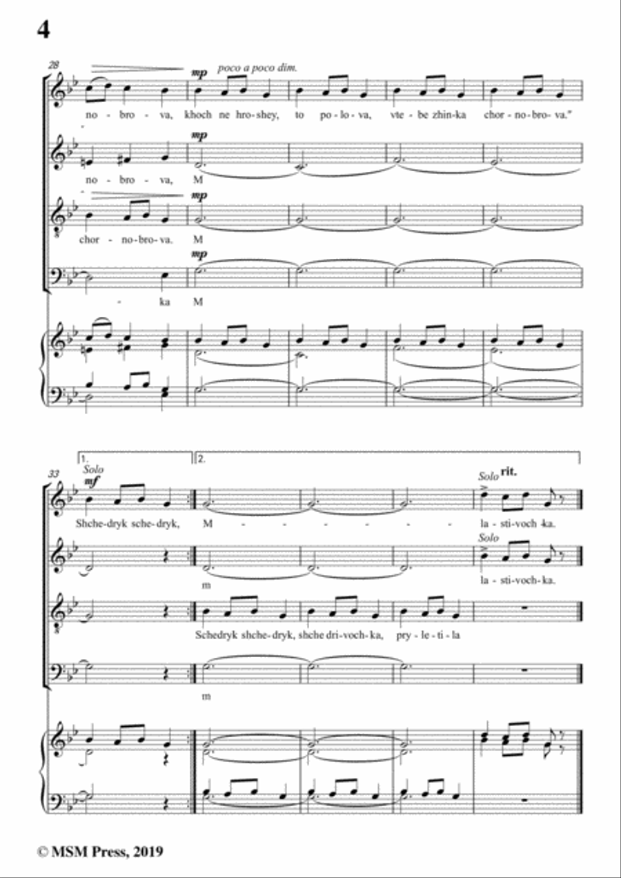 Leontovych-Carol of the Bells(Shchedryk),in B flat Major,for Mixed Chorus Choir scores gallery preview page 6