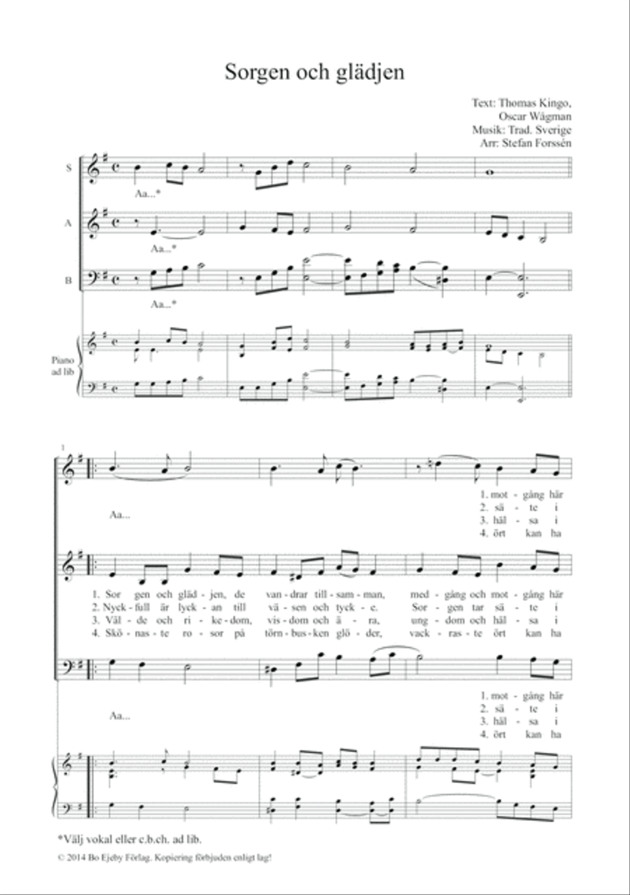 Sorgen och glädjen Sorgen och glädjen 3-Part scores gallery preview page 2