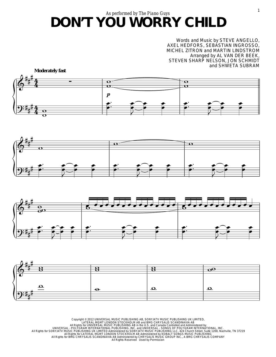 Don't You Worry Child Piano Solo scores gallery preview page 1