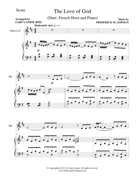 THE LOVE OF GOD (Duet – French Horn and Piano/Score and Parts) image number null