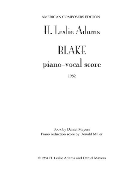 [Adams] Blake (Piano Reduction)