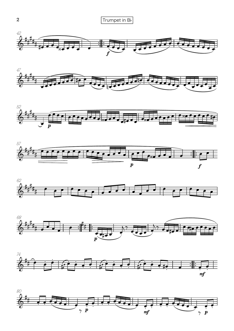 Rondo Alla Turca (Turkish March) • trumpet sheet music B-Flat Trumpet scores gallery preview page 2